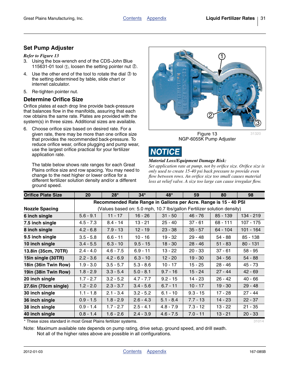 Set pump adjuster, Determine orifice size, Set pump adjuster determine orifice size | Great Plains NTA2007 Material Rate User Manual | Page 33 / 64