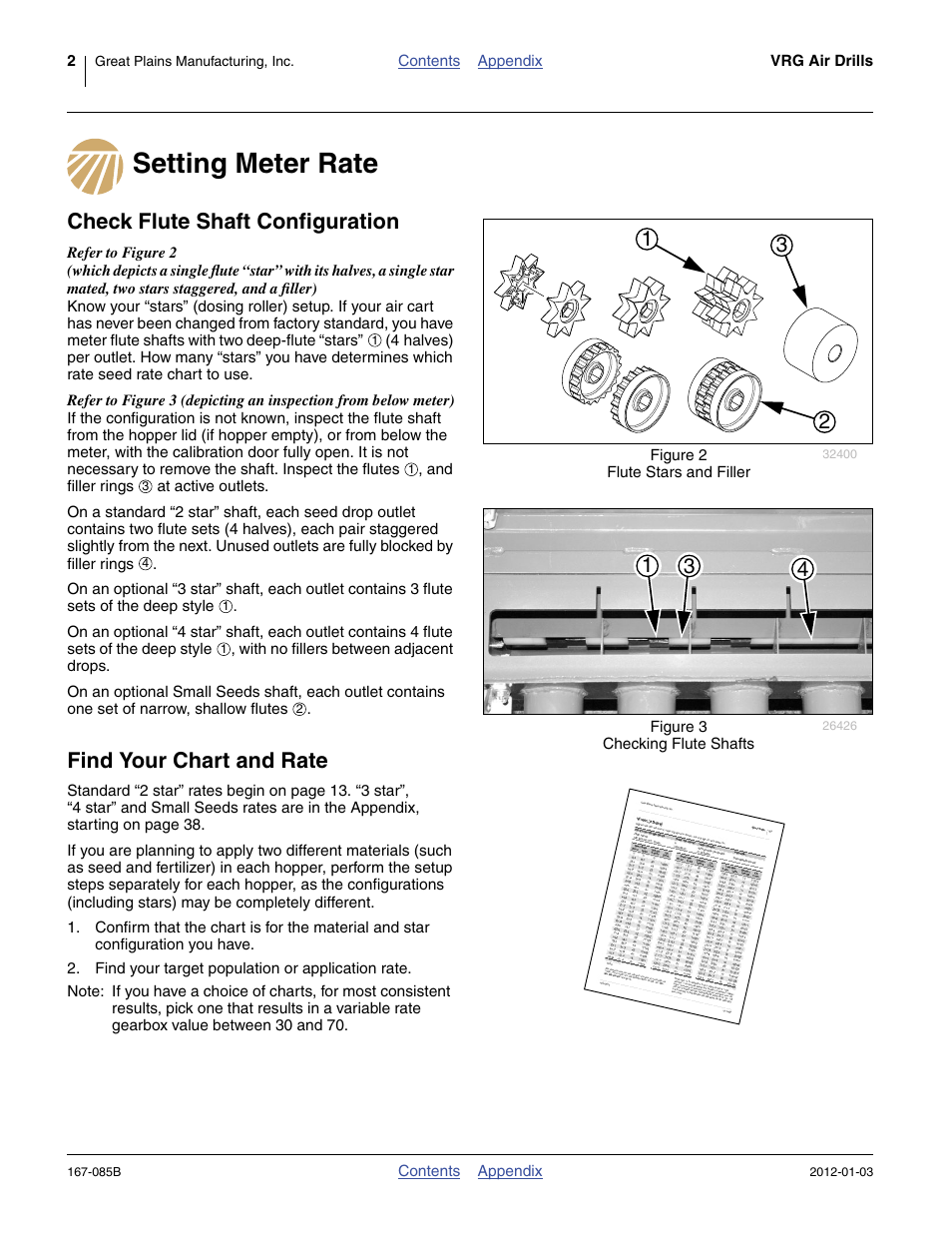 Setting meter rate, Check flute shaft configuration, Find your chart and rate | Great Plains NTA2007 Material Rate User Manual | Page 4 / 64