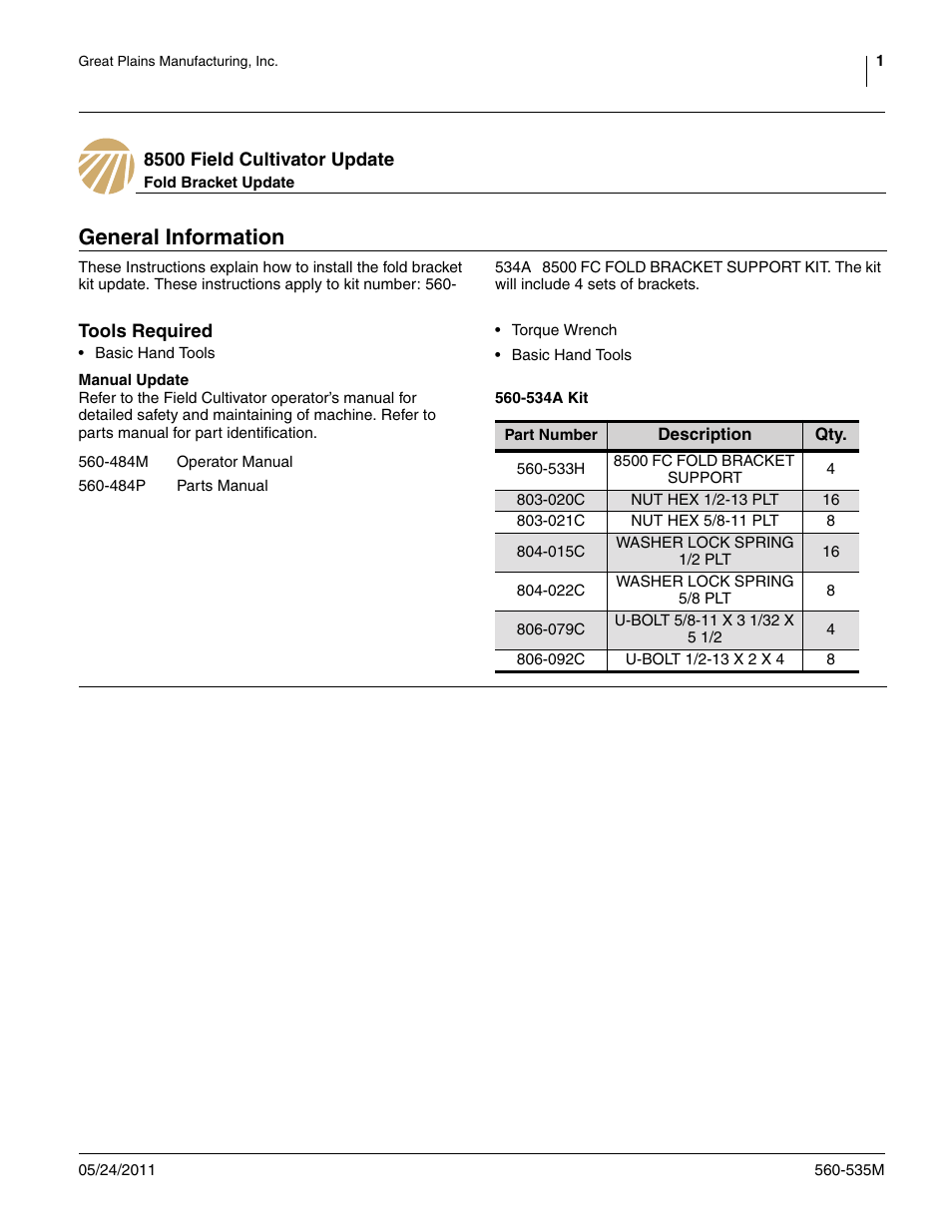 Great Plains 8500 FC User Manual | 2 pages