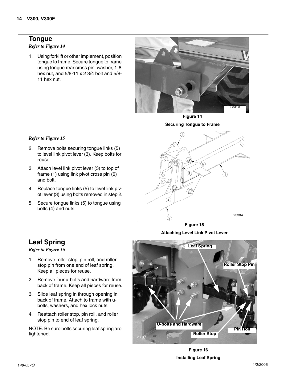 Tongue, Leaf spring | Great Plains V-300F Predelivery Manual User Manual | Page 16 / 40