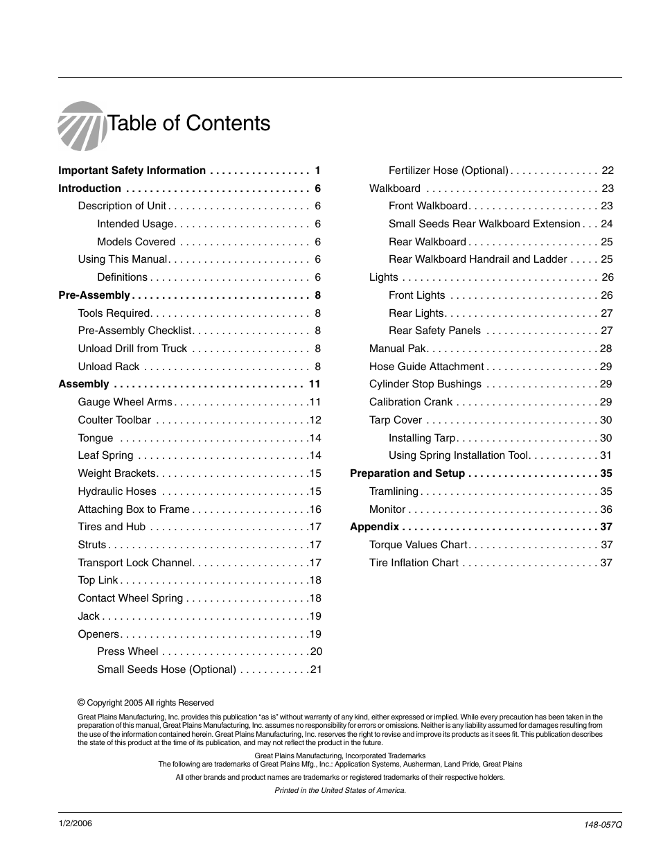 Great Plains V-300F Predelivery Manual User Manual | Page 2 / 40