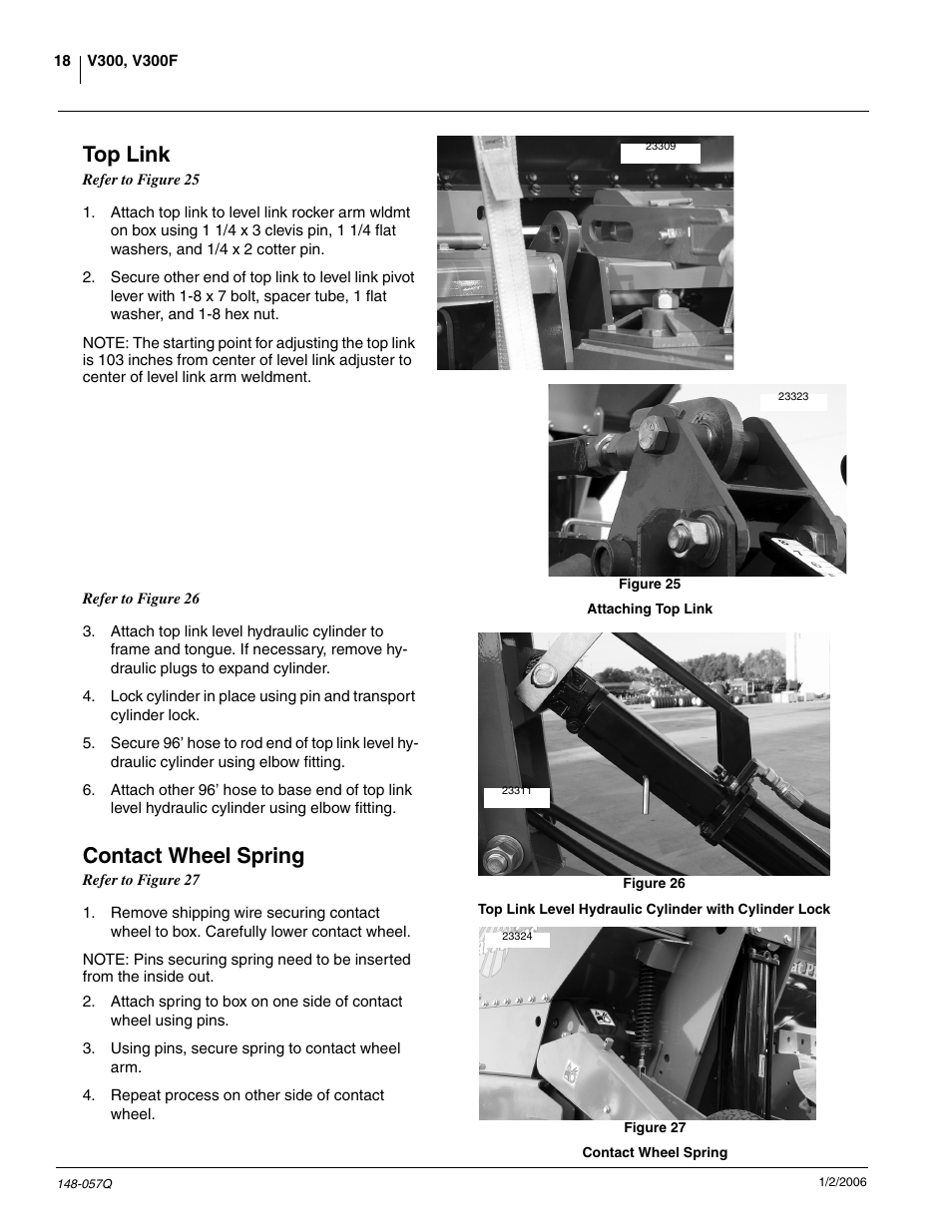 Top link, Contact wheel spring | Great Plains V-300F Predelivery Manual User Manual | Page 20 / 40