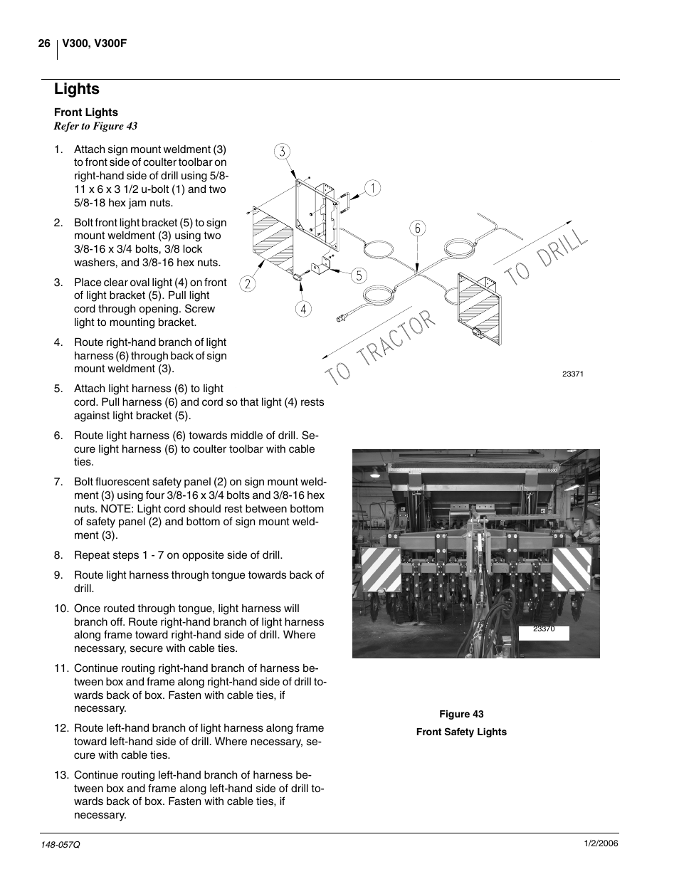 Lights, Front lights | Great Plains V-300F Predelivery Manual User Manual | Page 28 / 40