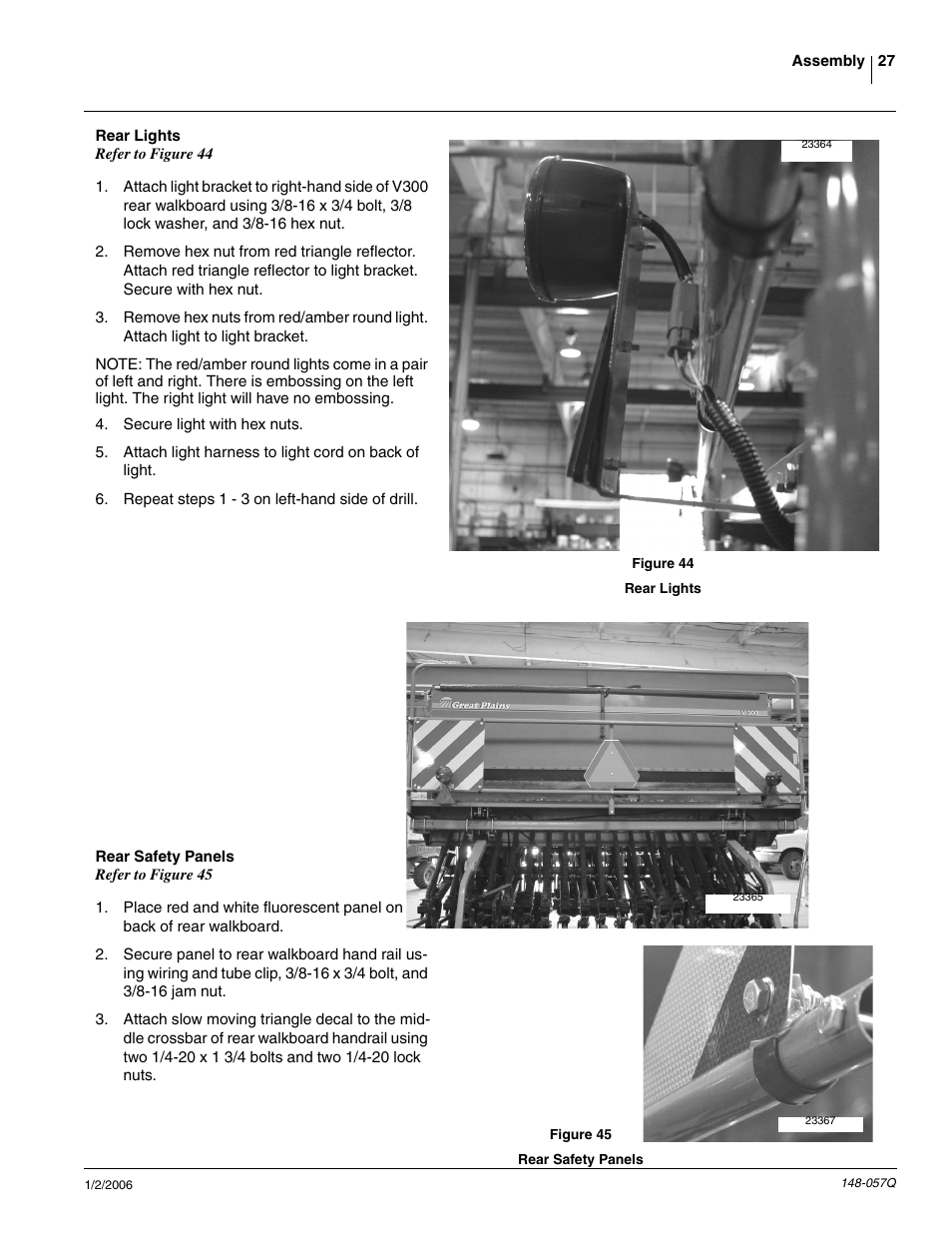 Rear lights, Rear safety panels | Great Plains V-300F Predelivery Manual User Manual | Page 29 / 40
