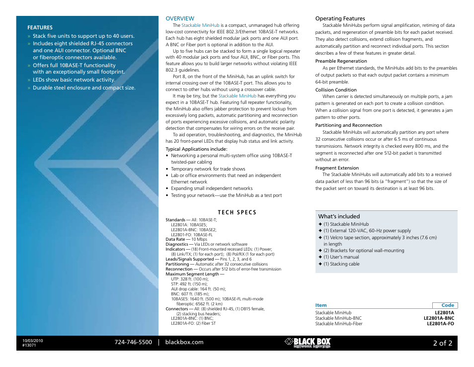 Black box, 2 of 2 | Black Box STACKABLE MINIHUB-BNC LE2801A-FO User Manual | Page 2 / 2