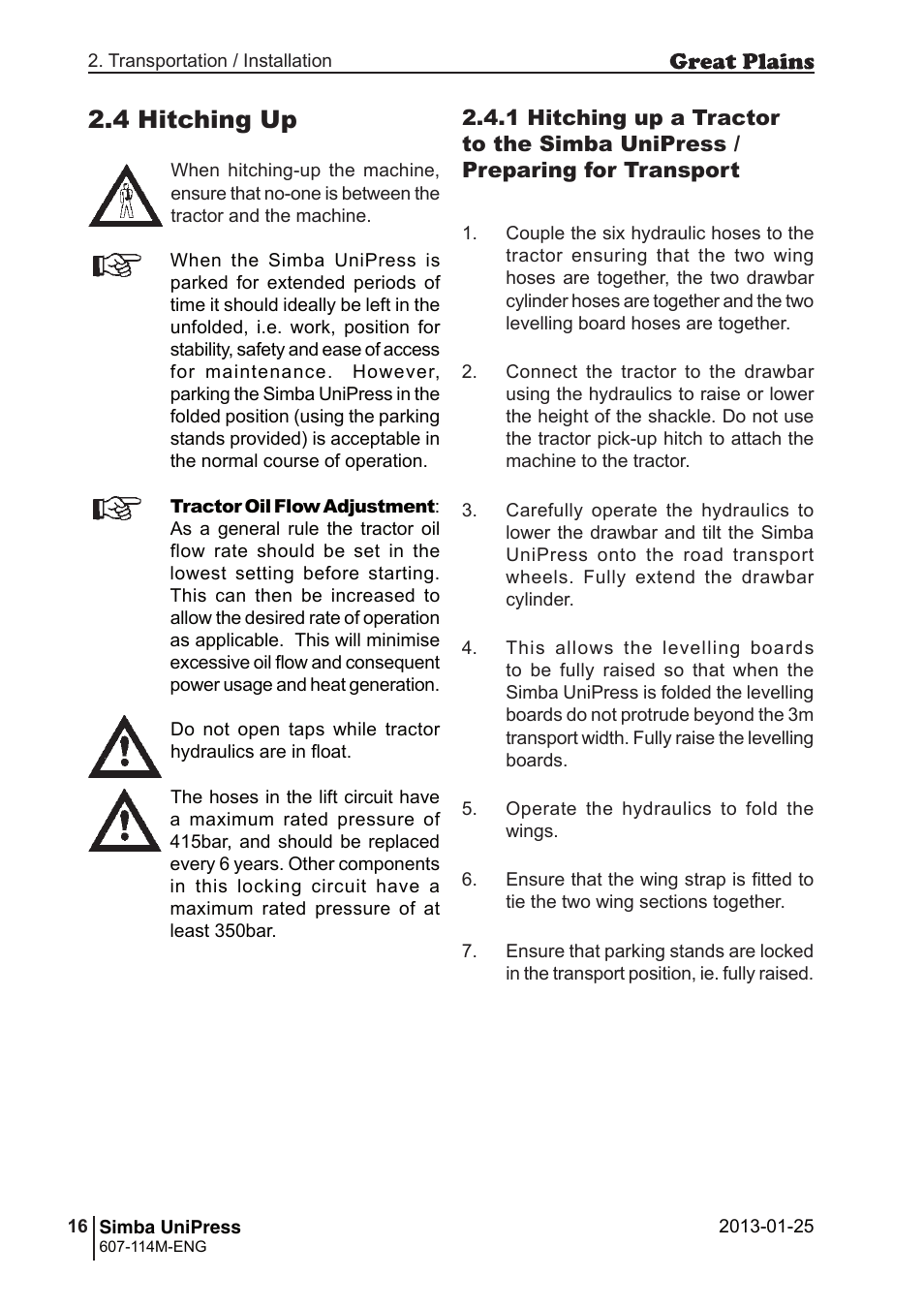 4 hitching up | Great Plains Simba UniPress Operator Manual User Manual | Page 16 / 40