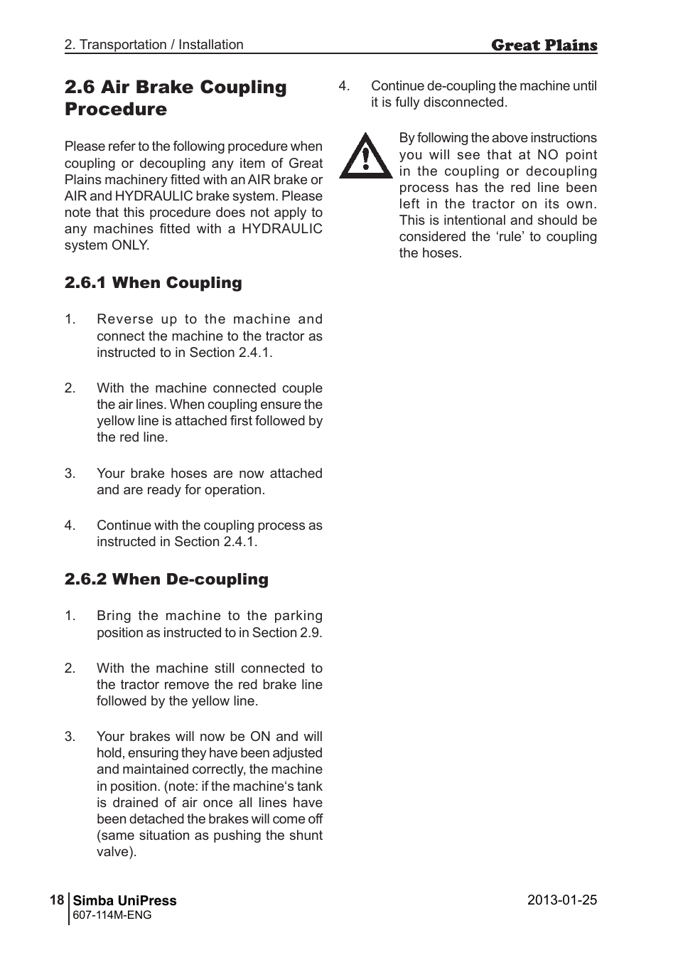 6 air brake coupling procedure | Great Plains Simba UniPress Operator Manual User Manual | Page 18 / 40