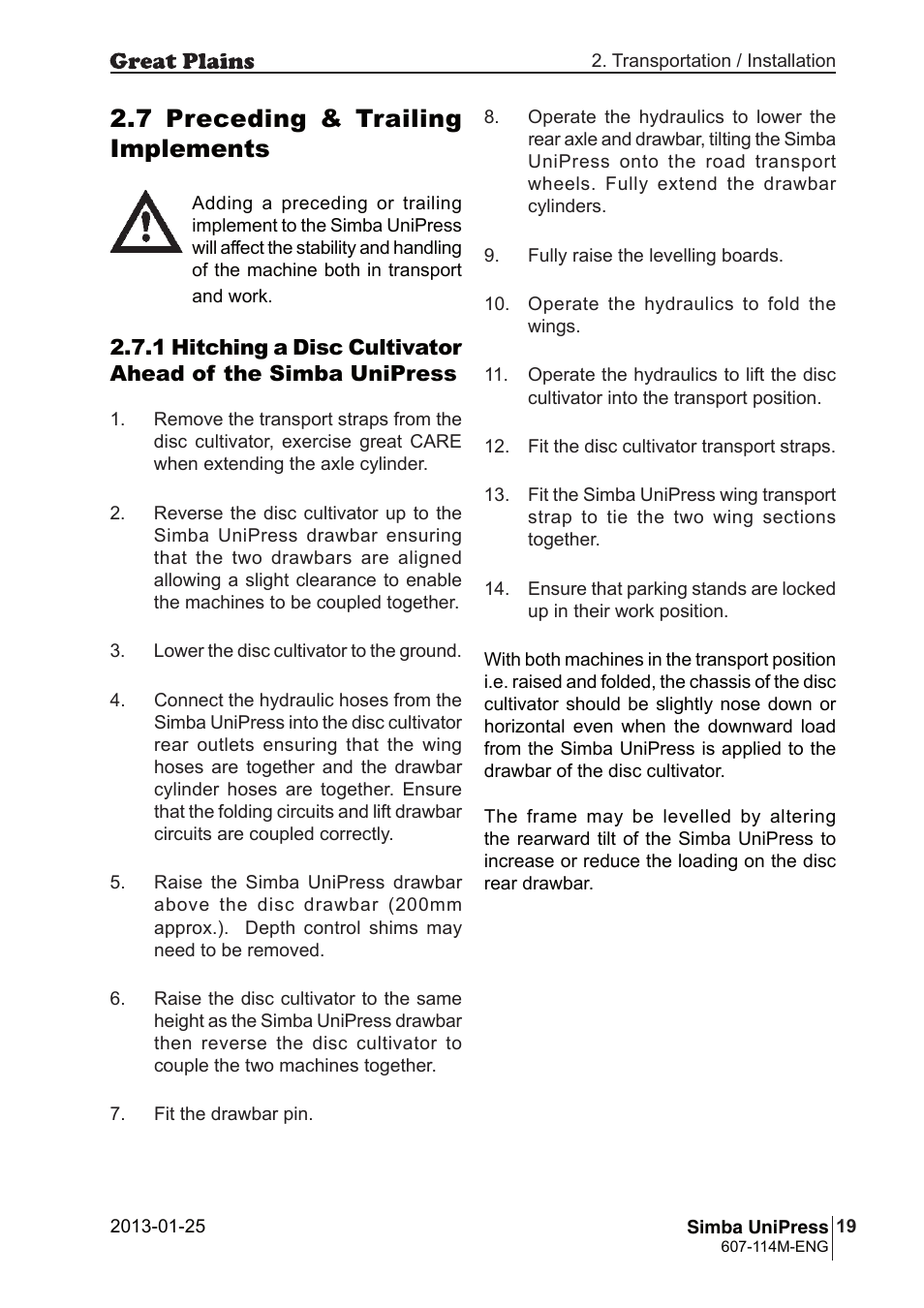 7 preceding & trailing implements | Great Plains Simba UniPress Operator Manual User Manual | Page 19 / 40