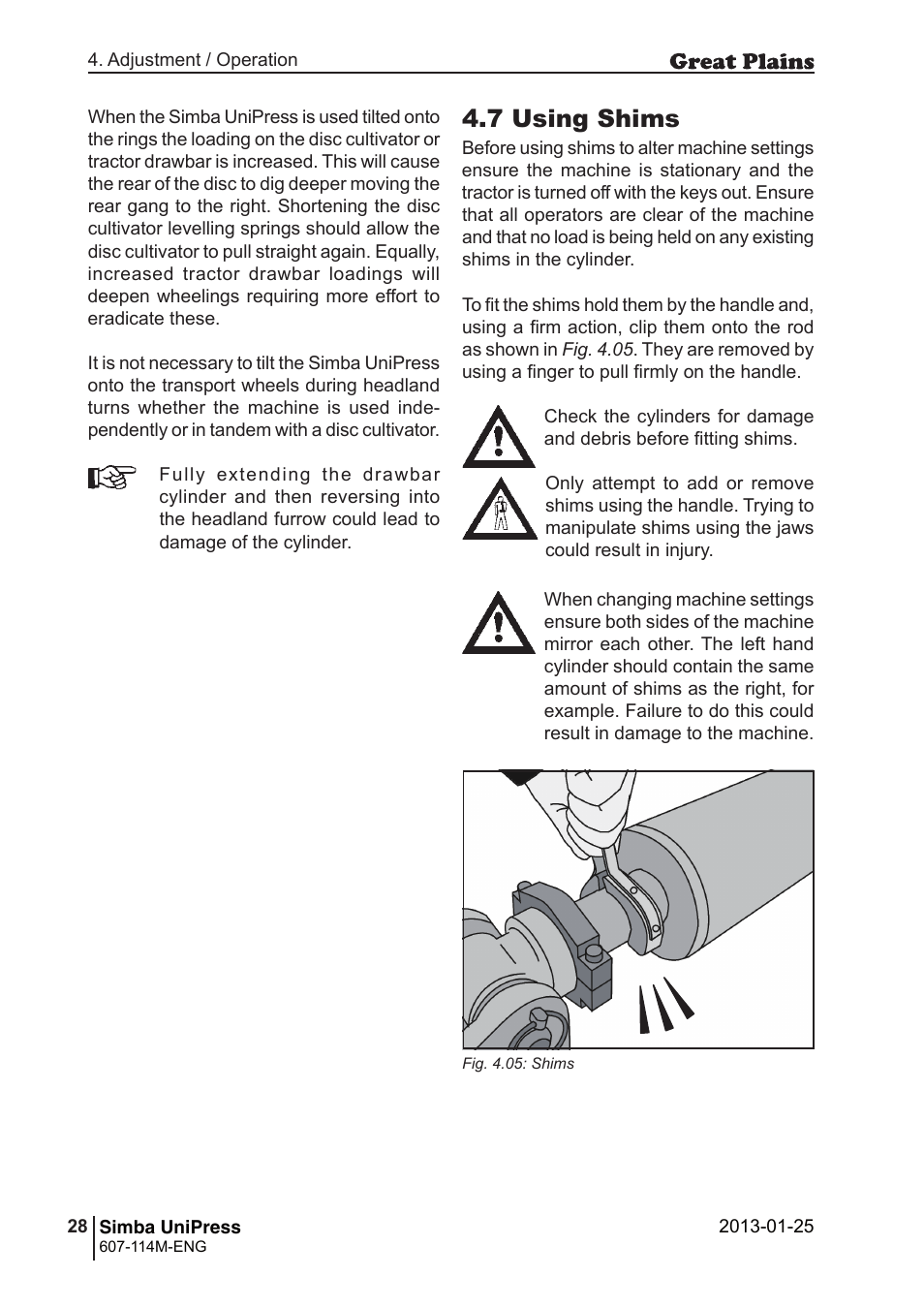 7 using shims | Great Plains Simba UniPress Operator Manual User Manual | Page 28 / 40