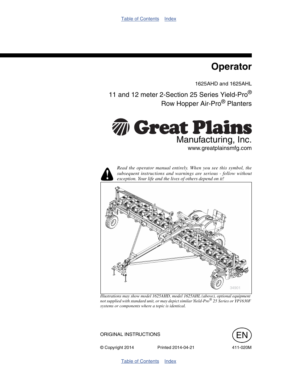 Great Plains 1625AHL Operator Manual User Manual | 176 pages