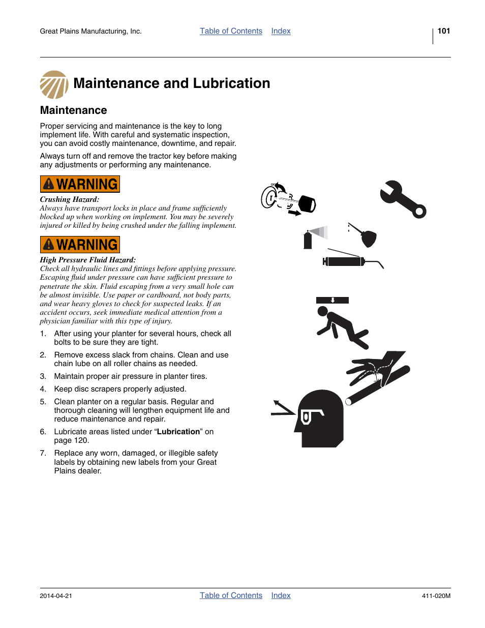 Maintenance and lubrication, Maintenance, Maintenance and lubrication maintenance | Great Plains 1625AHL Operator Manual User Manual | Page 105 / 176