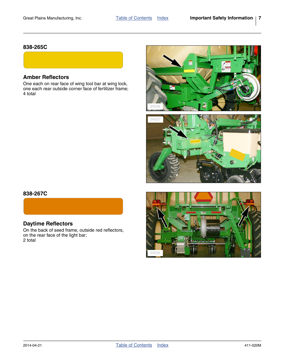 265c amber reflectors, 267c daytime reflectors | Great Plains 1625AHL Operator Manual User Manual | Page 11 / 176