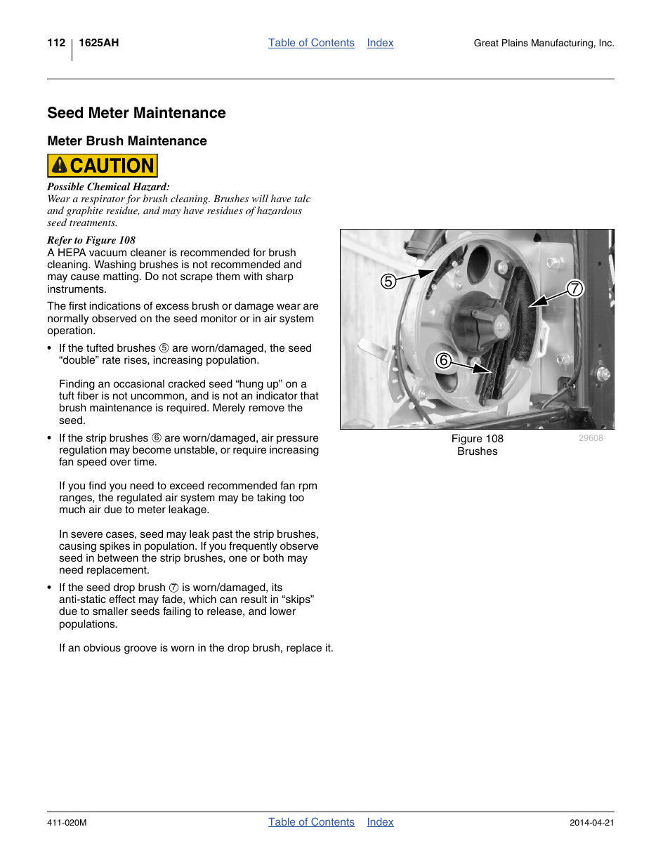 Seed meter maintenance, Meter brush maintenance | Great Plains 1625AHL Operator Manual User Manual | Page 116 / 176