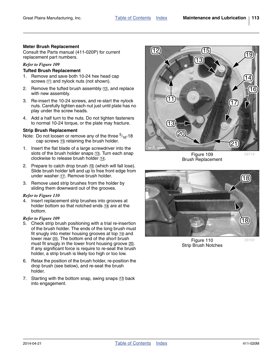 Meter brush replacement, Tufted brush replacement, Strip brush replacement | Great Plains 1625AHL Operator Manual User Manual | Page 117 / 176