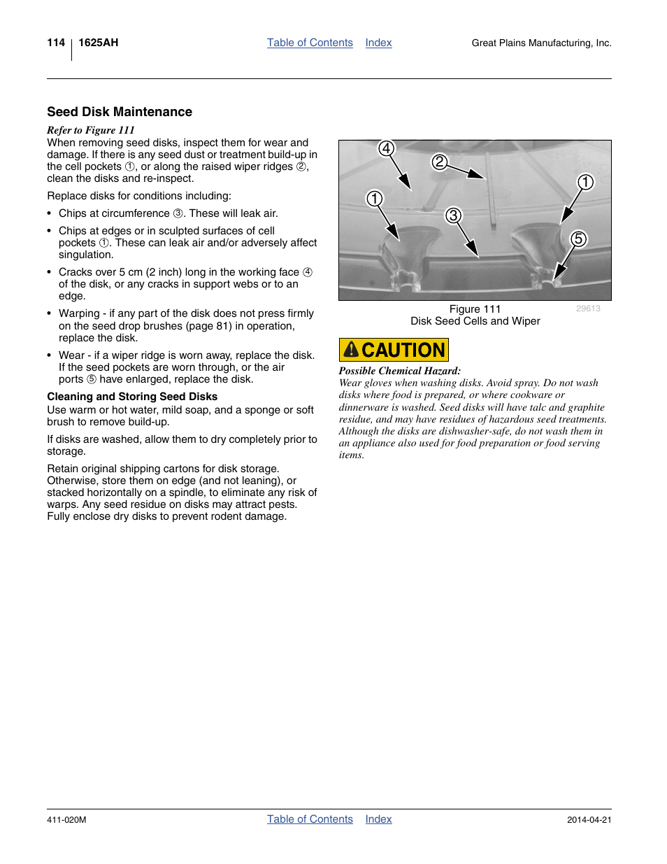Seed disk maintenance, Cleaning and storing seed disks | Great Plains 1625AHL Operator Manual User Manual | Page 118 / 176
