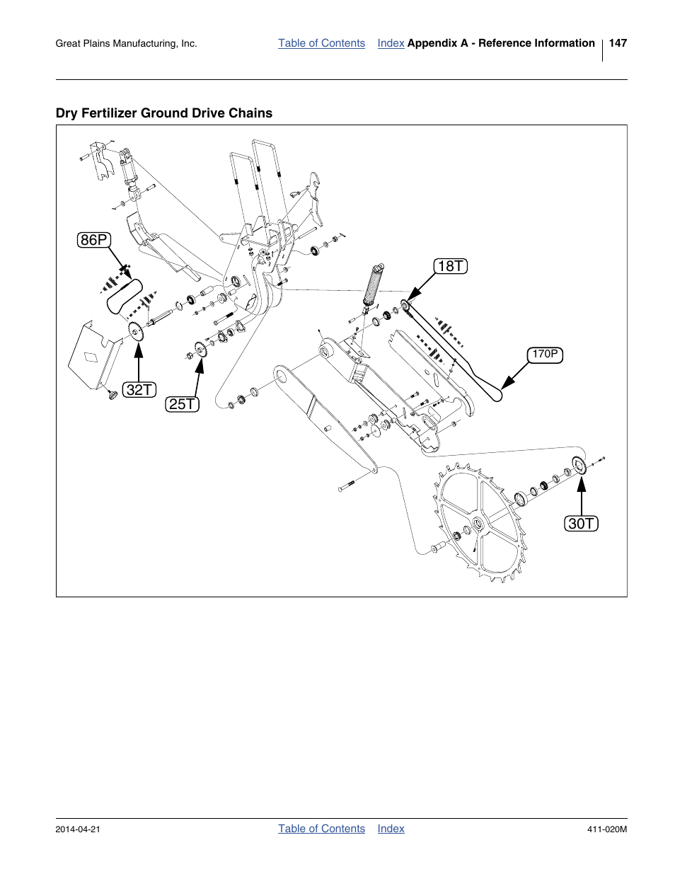 Dry fertilizer ground drive chains | Great Plains 1625AHL Operator Manual User Manual | Page 151 / 176