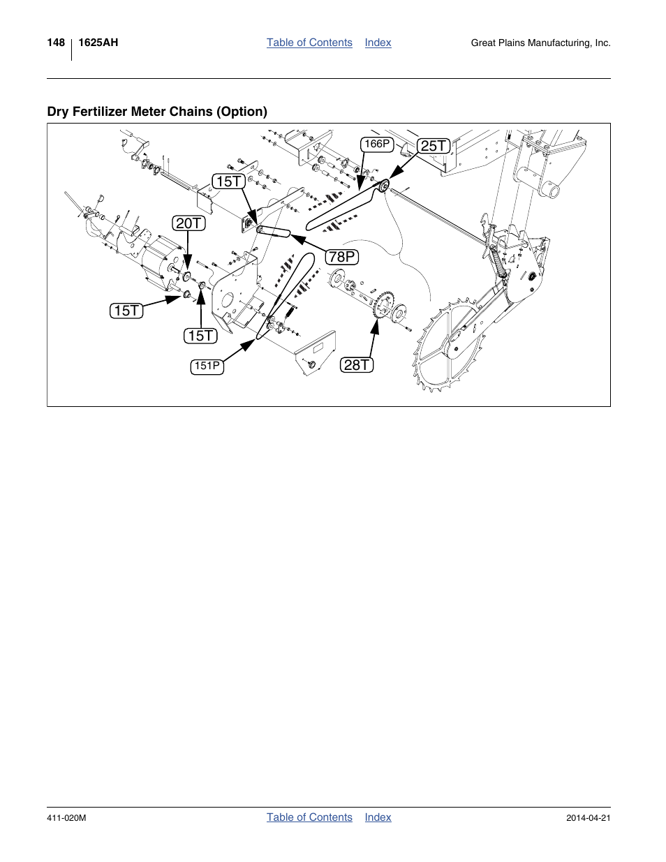 Dry fertilizer meter chains (option) | Great Plains 1625AHL Operator Manual User Manual | Page 152 / 176