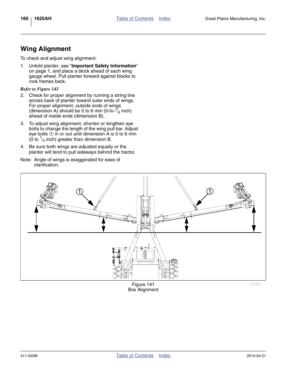 Wing alignment | Great Plains 1625AHL Operator Manual User Manual | Page 164 / 176