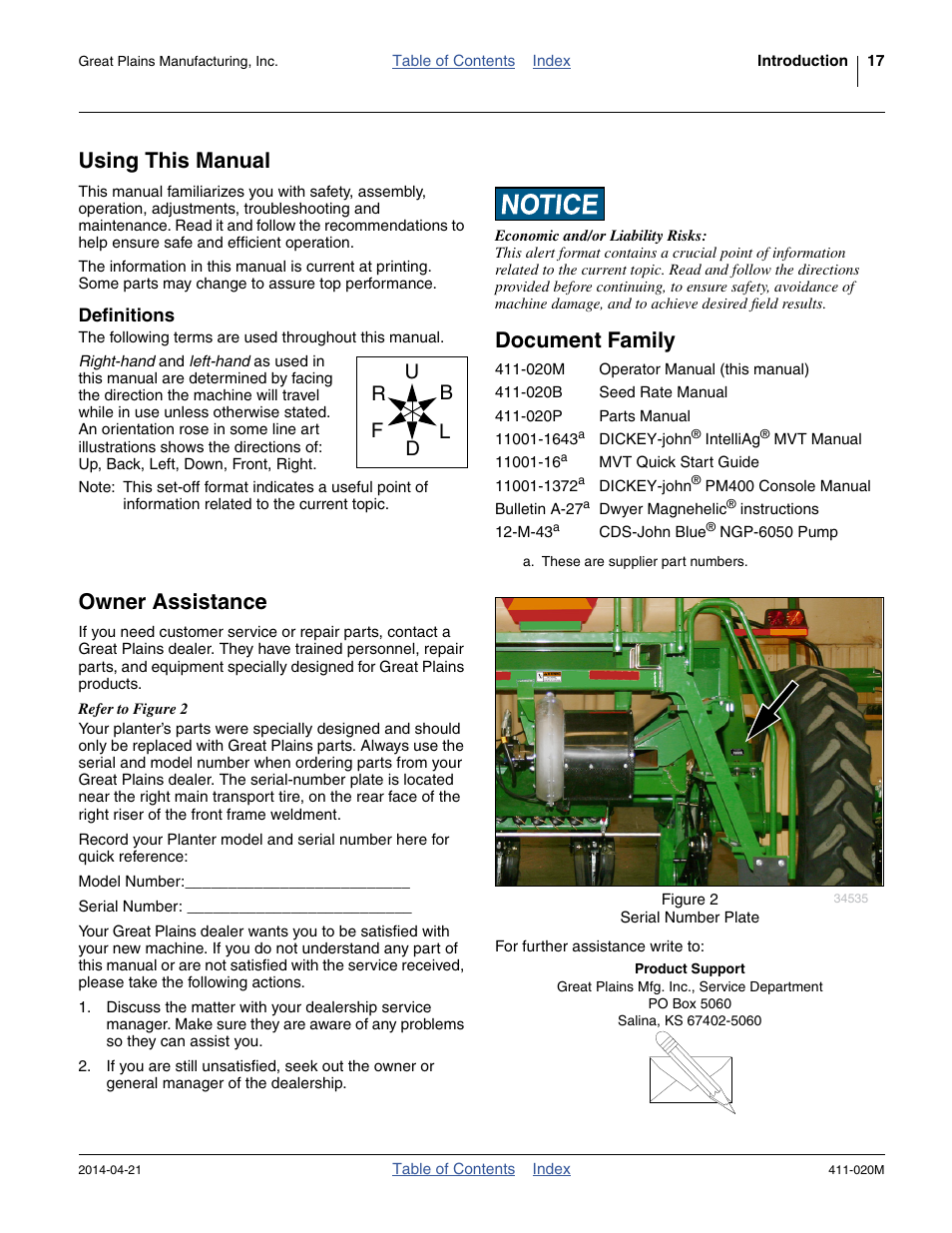 Using this manual, Definitions, Document family | Owner assistance, Document family owner assistance | Great Plains 1625AHL Operator Manual User Manual | Page 21 / 176