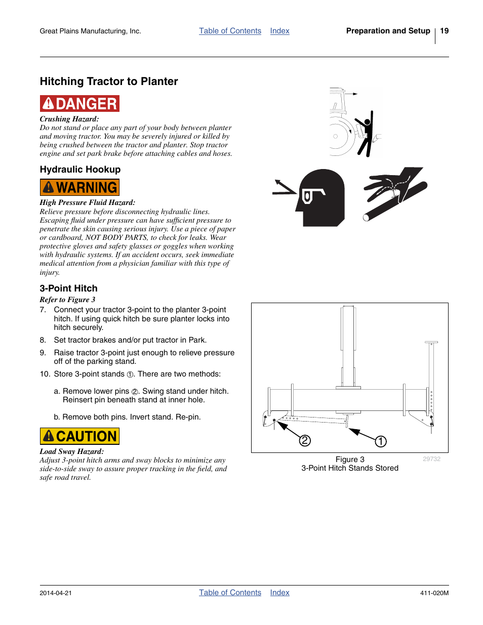 Hitching tractor to planter, Hydraulic hookup, Point hitch | Hydraulic hookup 3-point hitch | Great Plains 1625AHL Operator Manual User Manual | Page 23 / 176