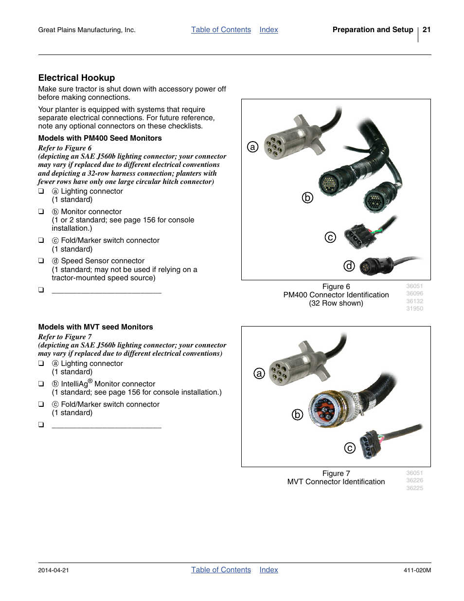 Electrical hookup, Models with pm400 seed monitors, Models with mvt seed monitors | Bd c, Ab c | Great Plains 1625AHL Operator Manual User Manual | Page 25 / 176