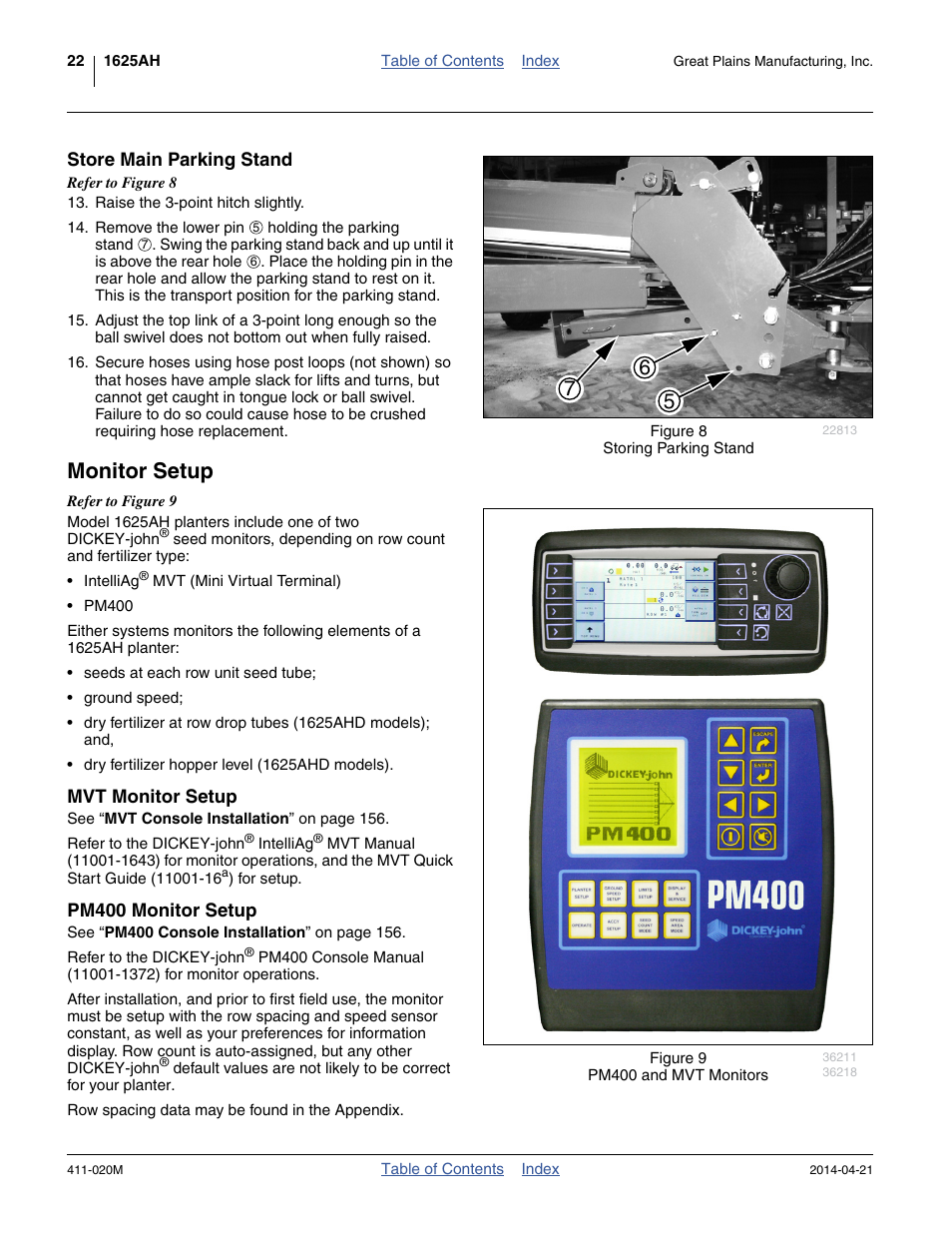 Store main parking stand, Monitor setup, Mvt monitor setup | Pm400 monitor setup, Mvt monitor setup pm400 monitor setup | Great Plains 1625AHL Operator Manual User Manual | Page 26 / 176