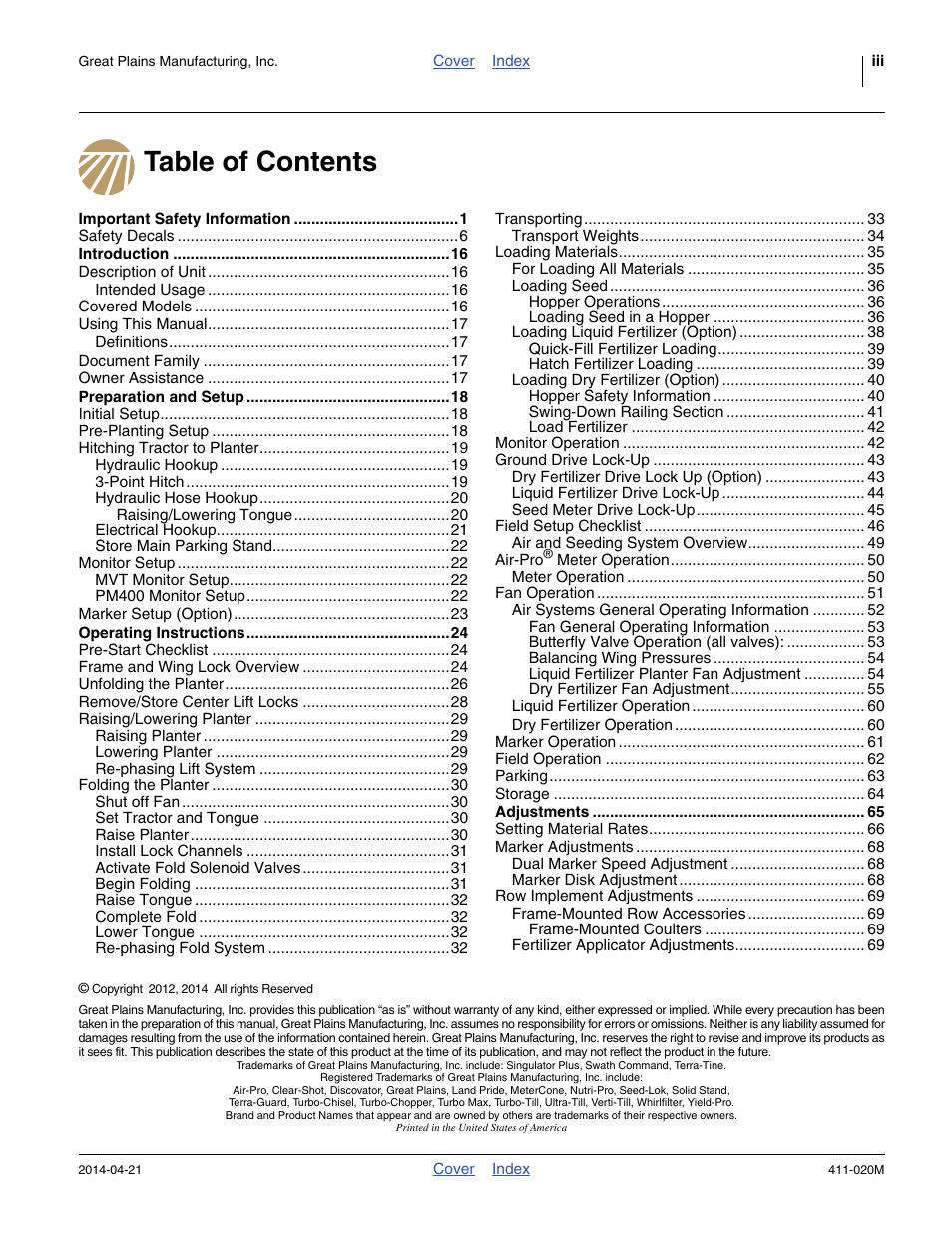 Great Plains 1625AHL Operator Manual User Manual | Page 3 / 176