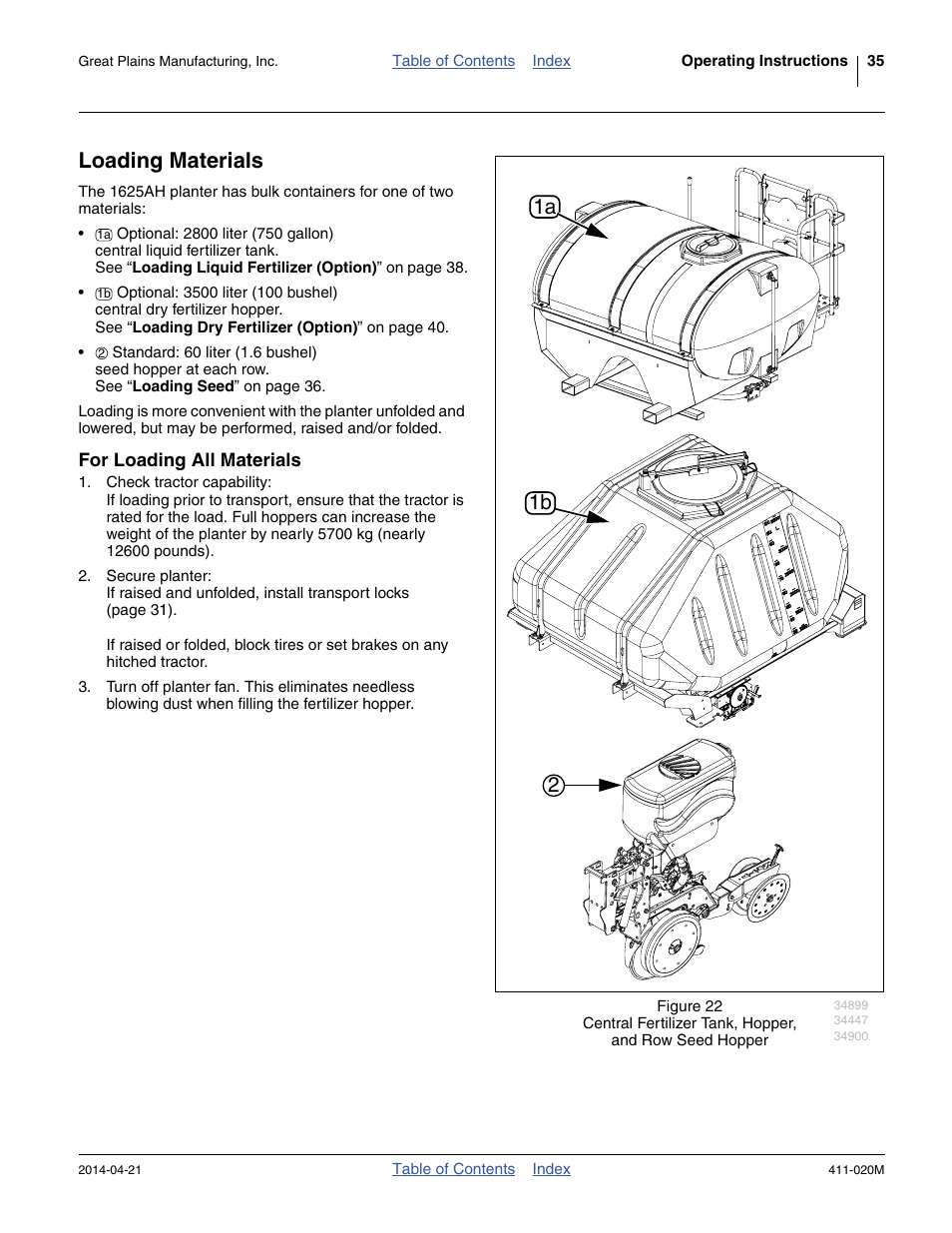 Loading materials, For loading all materials, 21a 1b | Great Plains 1625AHL Operator Manual User Manual | Page 39 / 176