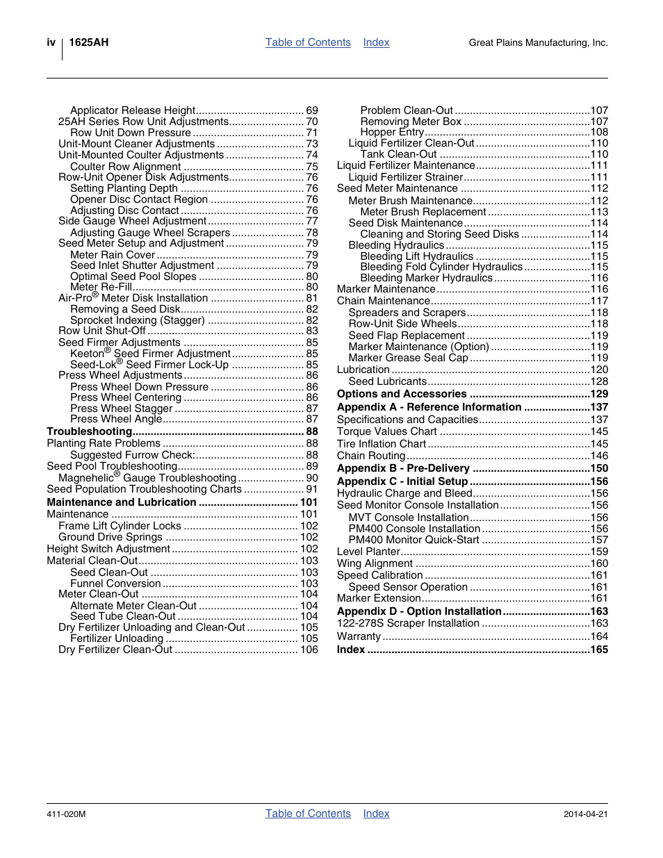 Great Plains 1625AHL Operator Manual User Manual | Page 4 / 176