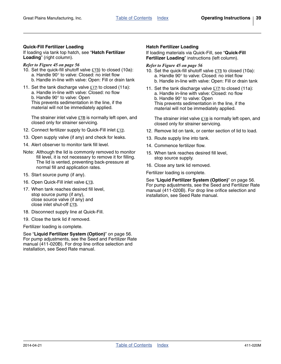 Quick-fill fertilizer loading, Hatch fertilizer loading | Great Plains 1625AHL Operator Manual User Manual | Page 43 / 176