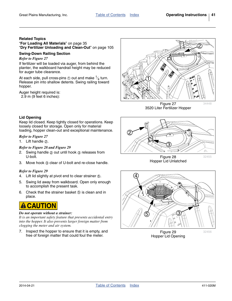 Related topics, Swing-down railing section, Lid opening | Great Plains 1625AHL Operator Manual User Manual | Page 45 / 176