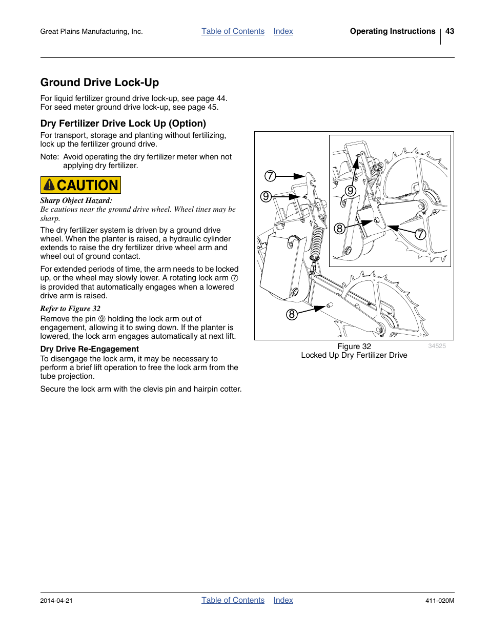 Ground drive lock-up, Dry fertilizer drive lock up (option), Dry drive re-engagement | Great Plains 1625AHL Operator Manual User Manual | Page 47 / 176