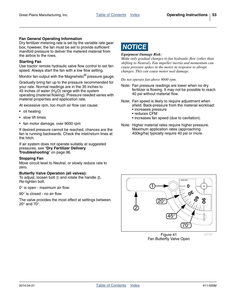 Fan general operating information, Starting fan, Stopping fan | Butterfly valve operation (all valves) | Great Plains 1625AHL Operator Manual User Manual | Page 57 / 176