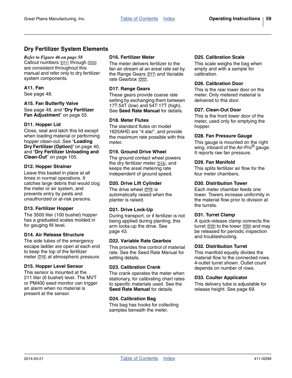 Dry fertilizer system elements | Great Plains 1625AHL Operator Manual User Manual | Page 63 / 176