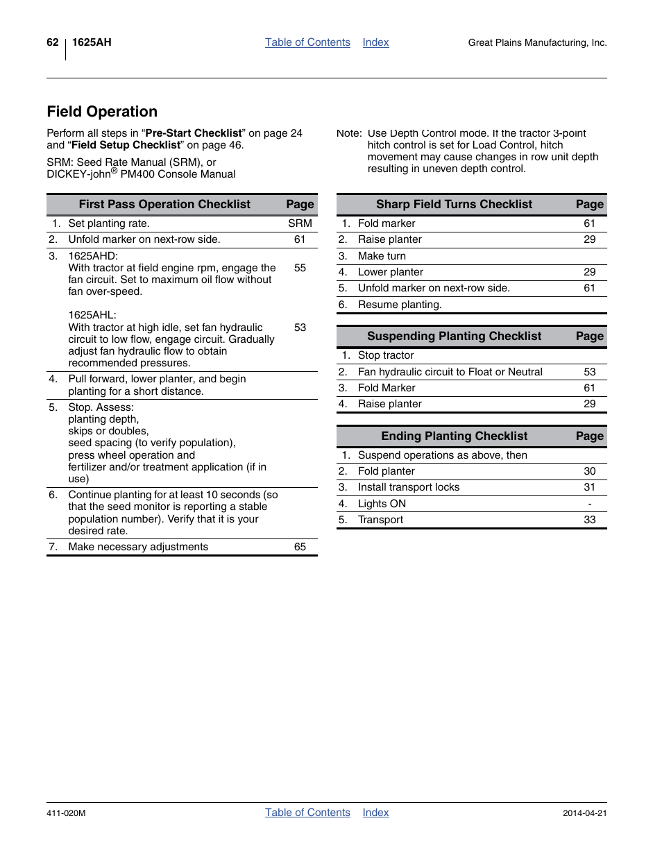 Field operation | Great Plains 1625AHL Operator Manual User Manual | Page 66 / 176