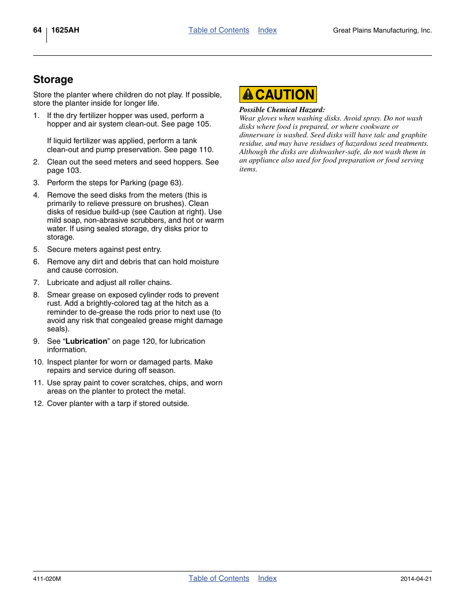 Storage | Great Plains 1625AHL Operator Manual User Manual | Page 68 / 176