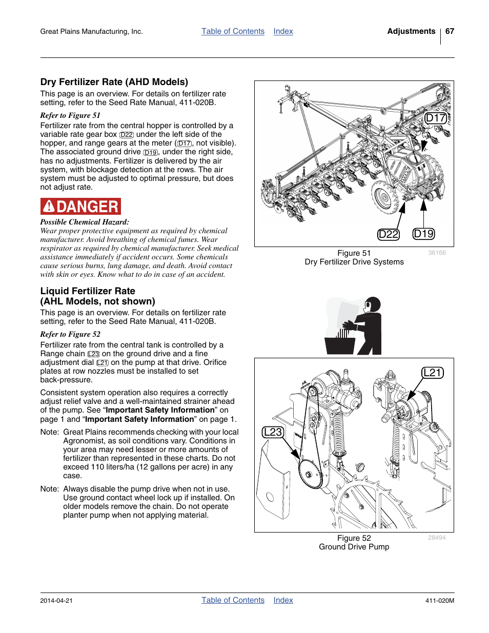 Dry fertilizer rate (ahd models), Liquid fertilizer rate (ahl models, not shown), L23 l21 | Great Plains 1625AHL Operator Manual User Manual | Page 71 / 176