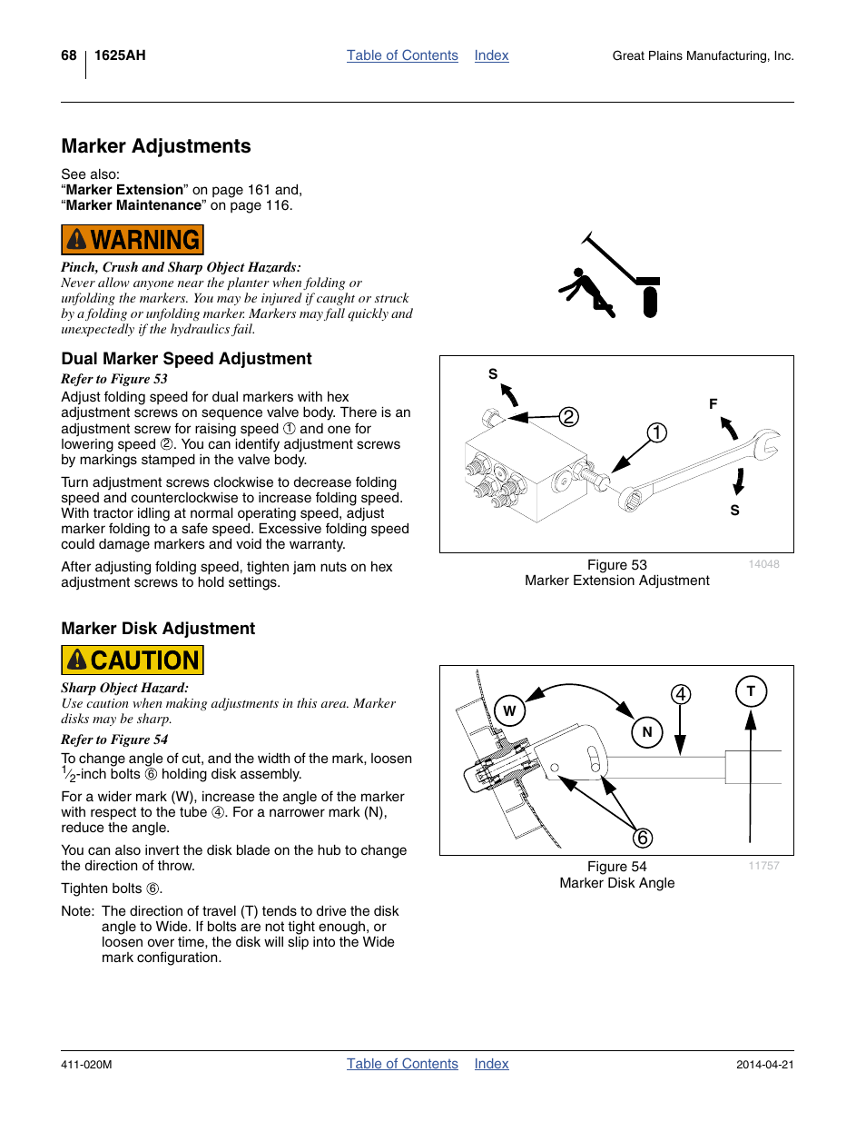 Marker adjustments, Dual marker speed adjustment, Marker disk adjustment | Great Plains 1625AHL Operator Manual User Manual | Page 72 / 176