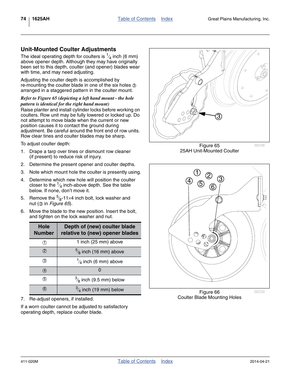 Unit-mounted coulter adjustments | Great Plains 1625AHL Operator Manual User Manual | Page 78 / 176