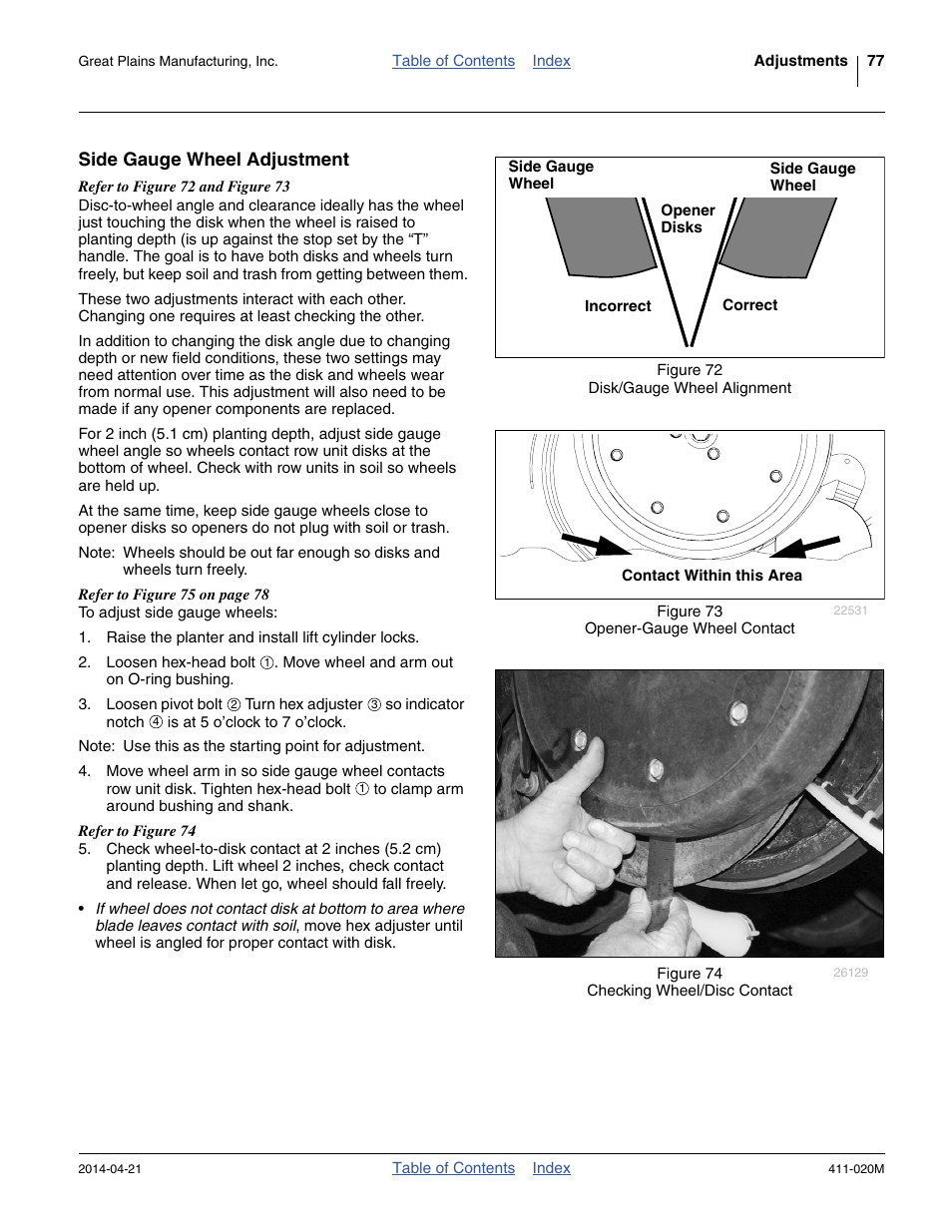 Side gauge wheel adjustment | Great Plains 1625AHL Operator Manual User Manual | Page 81 / 176