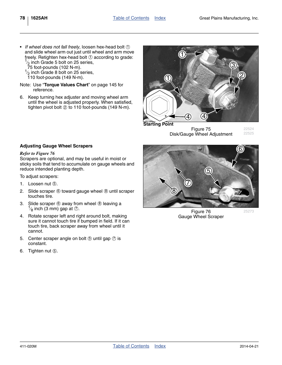 Adjusting gauge wheel scrapers | Great Plains 1625AHL Operator Manual User Manual | Page 82 / 176