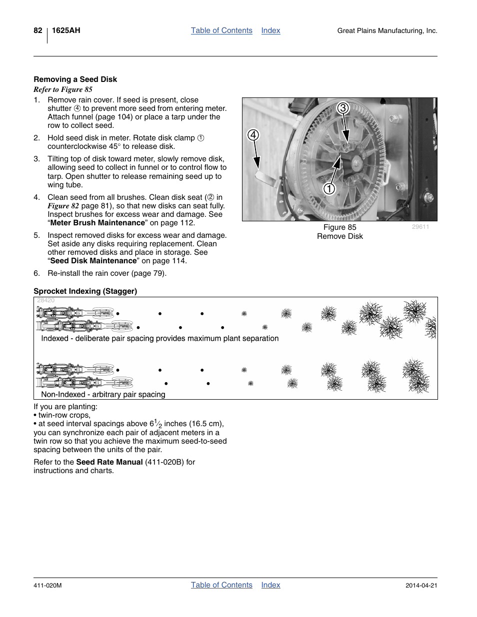 Removing a seed disk, Sprocket indexing (stagger), Removing a seed disk sprocket indexing (stagger) | Great Plains 1625AHL Operator Manual User Manual | Page 86 / 176