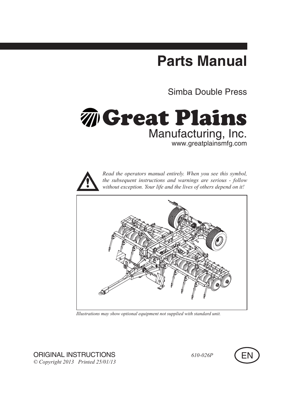 Great Plains Simba Double Press Operator Manual User Manual | 100 pages