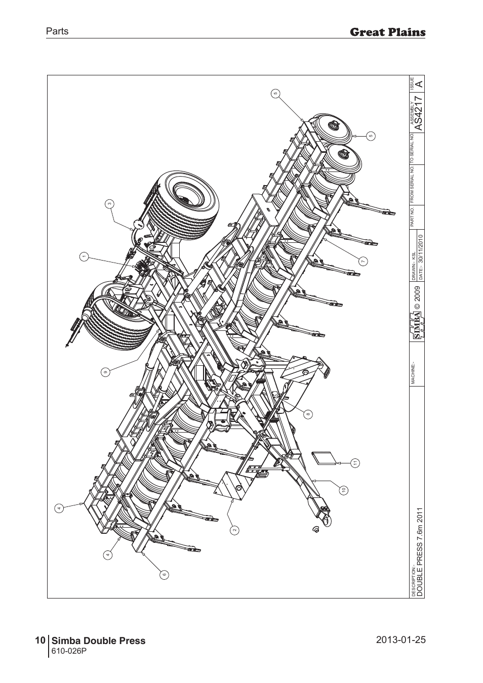 Double press, 46 7. parts and assembly, Aas 42 17 | Parts 10 simba double press, Operating instructions, 026p, Si m b a | Great Plains Simba Double Press Operator Manual User Manual | Page 10 / 100