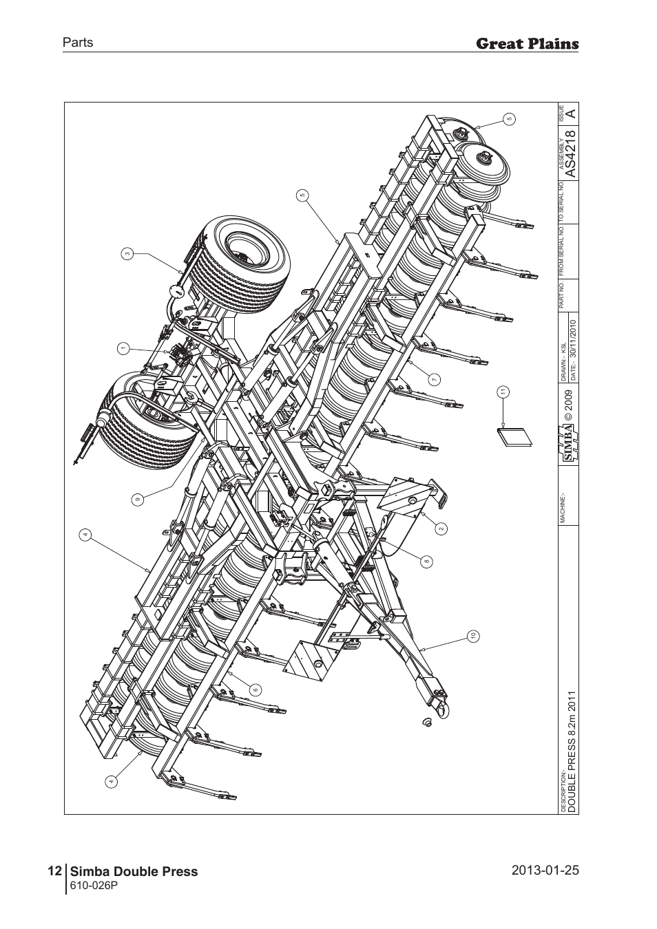 Double press, 48 7. parts and assembly, Aas 42 18 | Parts 12 simba double press, Operating instructions, 026p | Great Plains Simba Double Press Operator Manual User Manual | Page 12 / 100