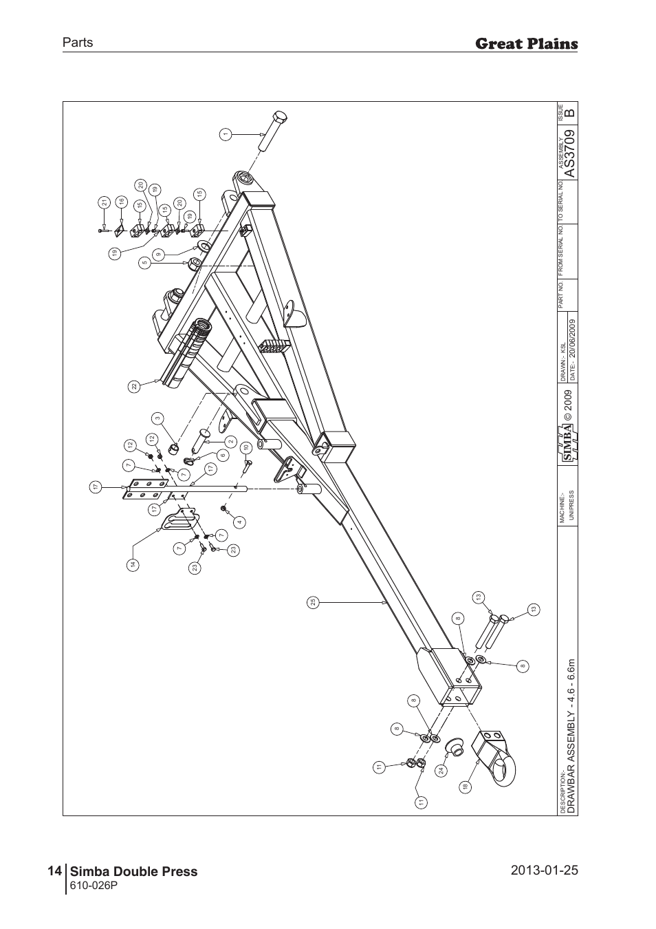 Double press, 50 7. parts and assembly, Bas 37 09 | Parts 14 simba double press, Operating instructions, 026p, Si m b a | Great Plains Simba Double Press Operator Manual User Manual | Page 14 / 100