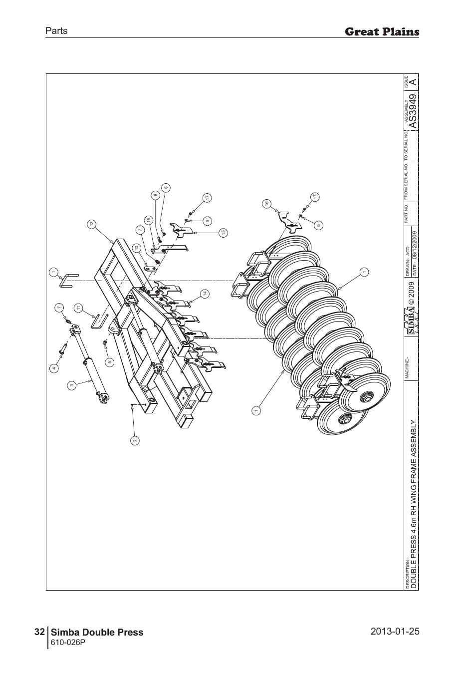 Double press, 68 7. parts and assembly, Aas 39 49 | Parts 32 simba double press, Operating instructions, 026p, Si m b a | Great Plains Simba Double Press Operator Manual User Manual | Page 32 / 100