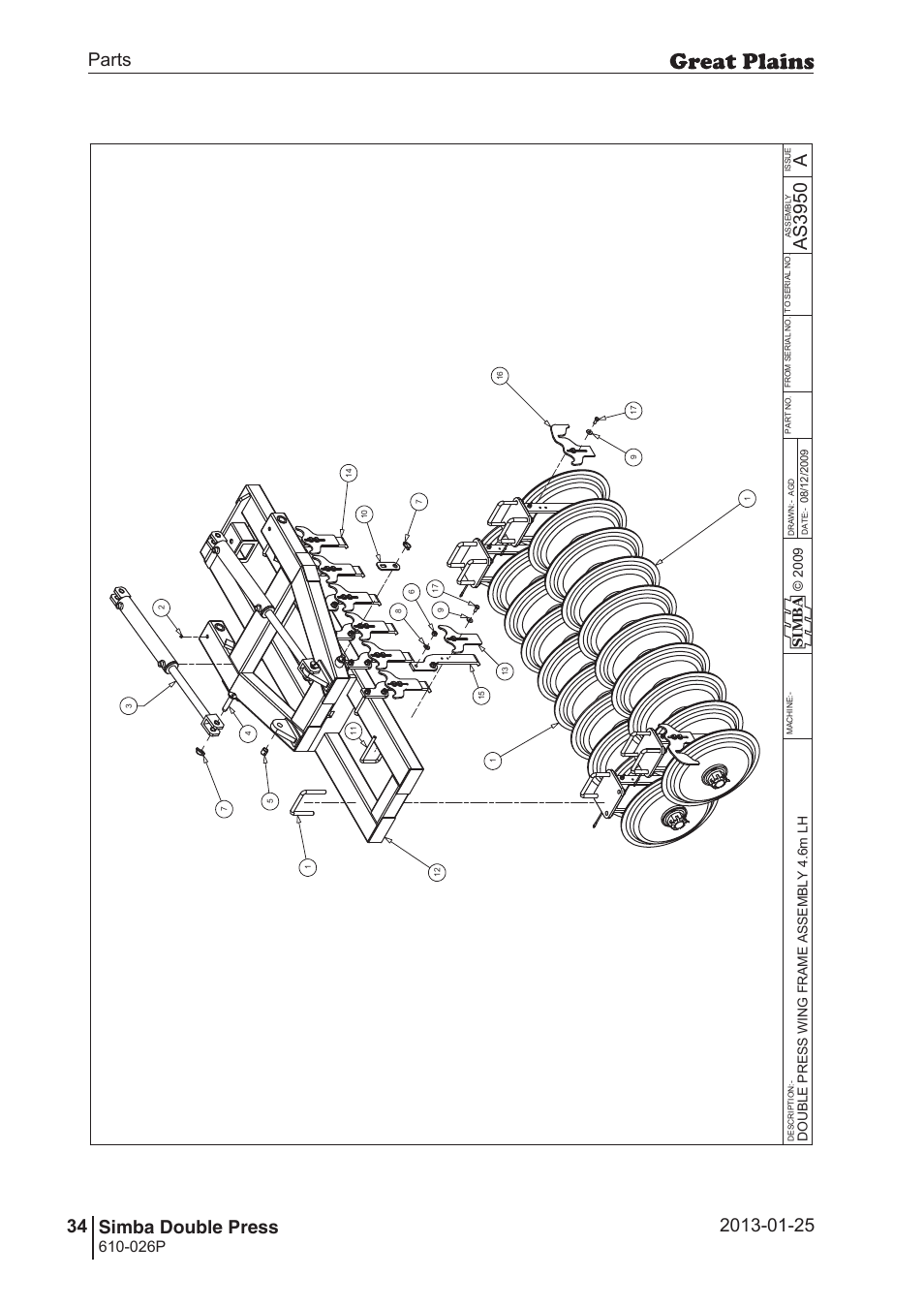 Double press, 70 7. parts and assembly, Aas 39 50 | Parts 34 simba double press, Operating instructions, 026p, Si m b a | Great Plains Simba Double Press Operator Manual User Manual | Page 34 / 100