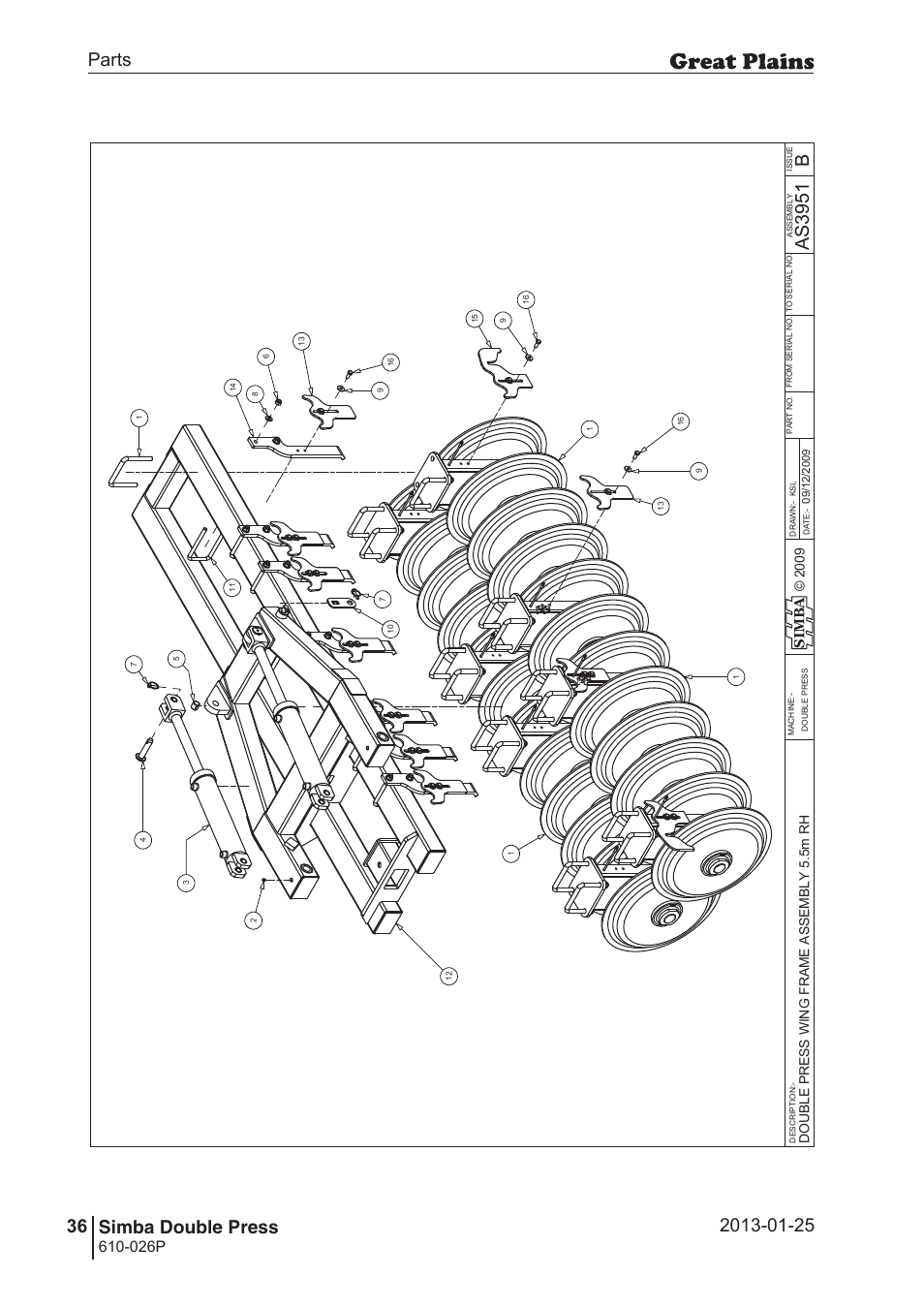 Double press, 72 7. parts and assembly, Bas 39 51 | Parts 36 simba double press, Operating instructions, 026p, Si m b a | Great Plains Simba Double Press Operator Manual User Manual | Page 36 / 100