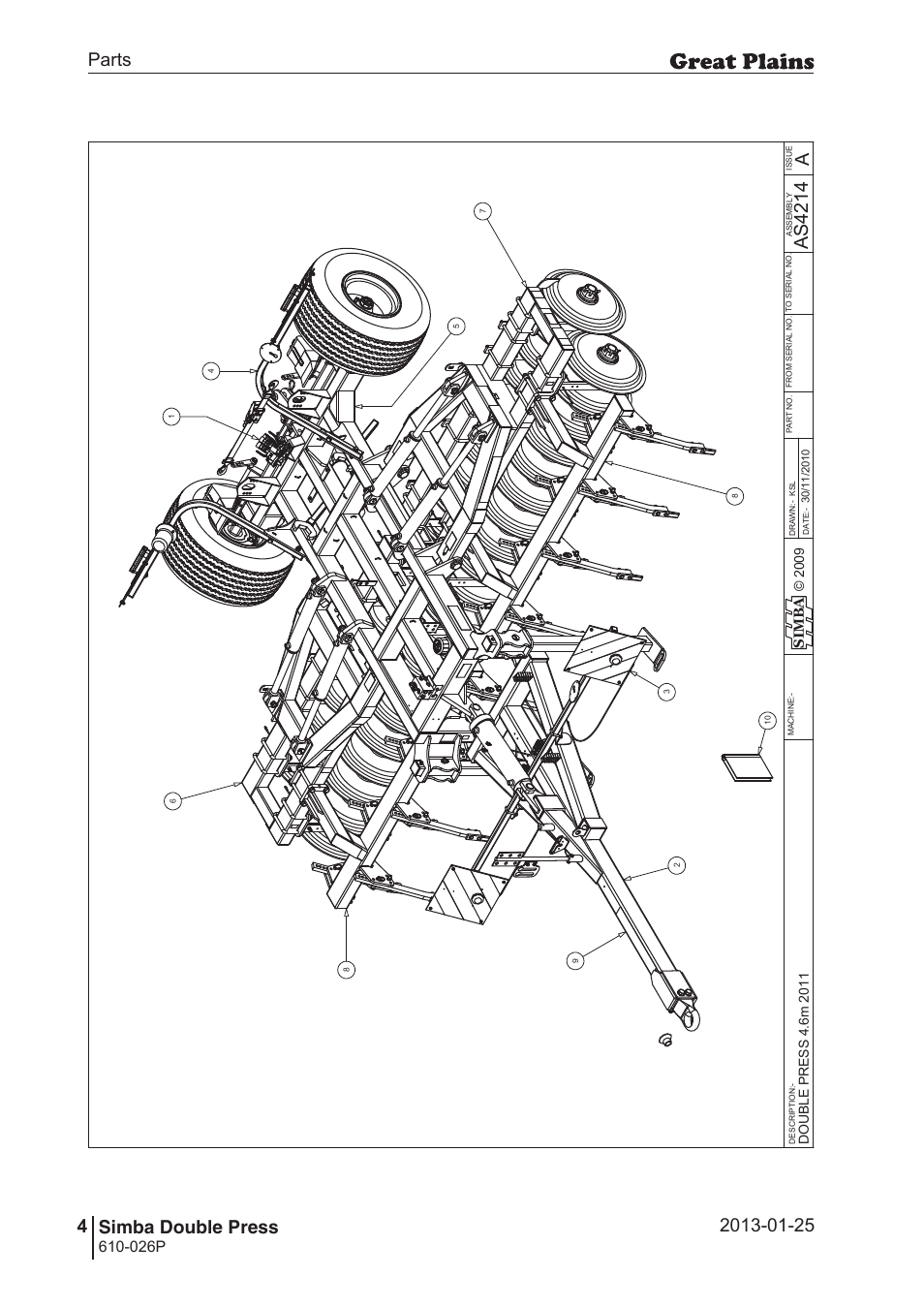 Double press, 40 7. parts and assembly, Aas 42 14 | Parts 4 simba double press, Operating instructions, 026p | Great Plains Simba Double Press Operator Manual User Manual | Page 4 / 100